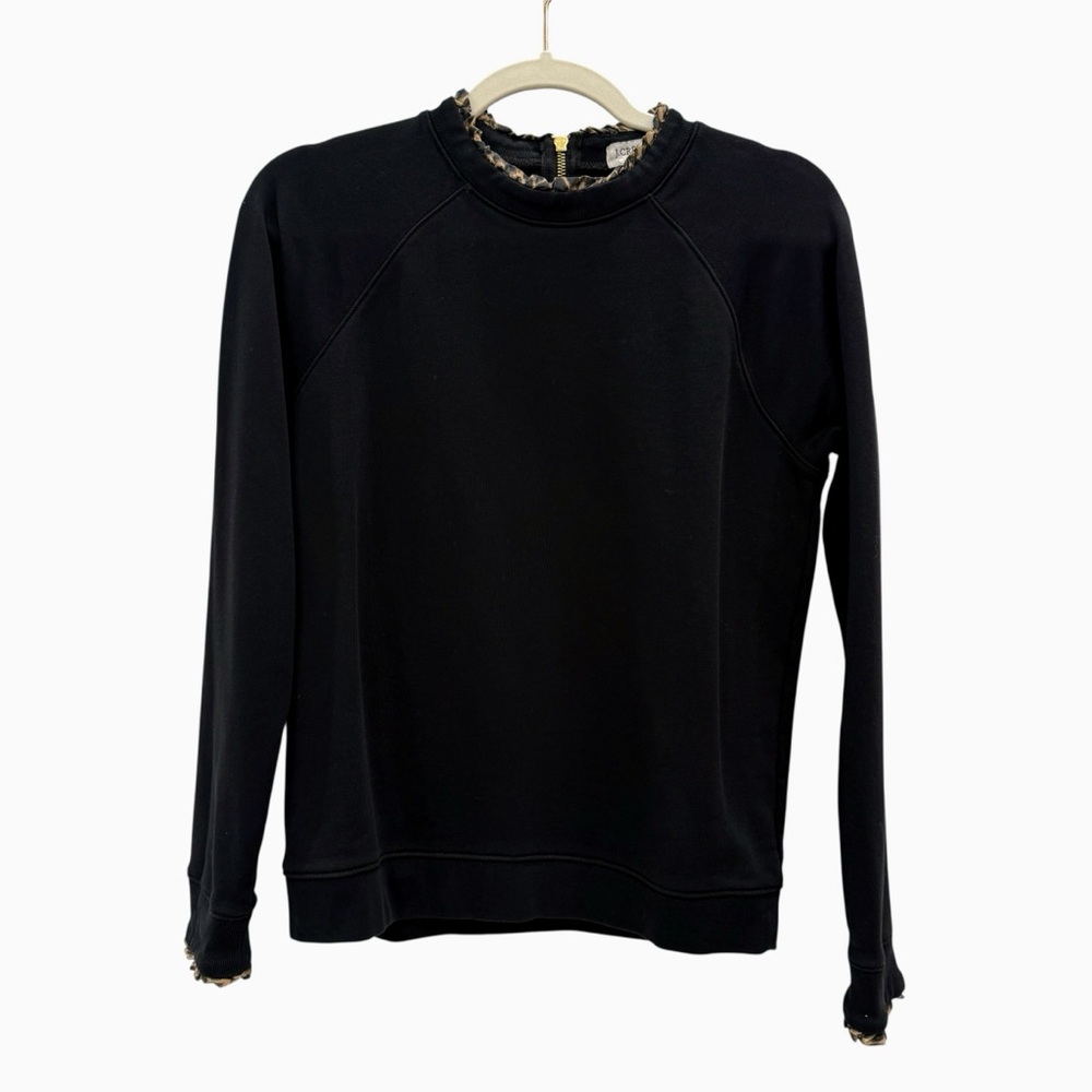J. Crew Black Top with Animal Print Accents